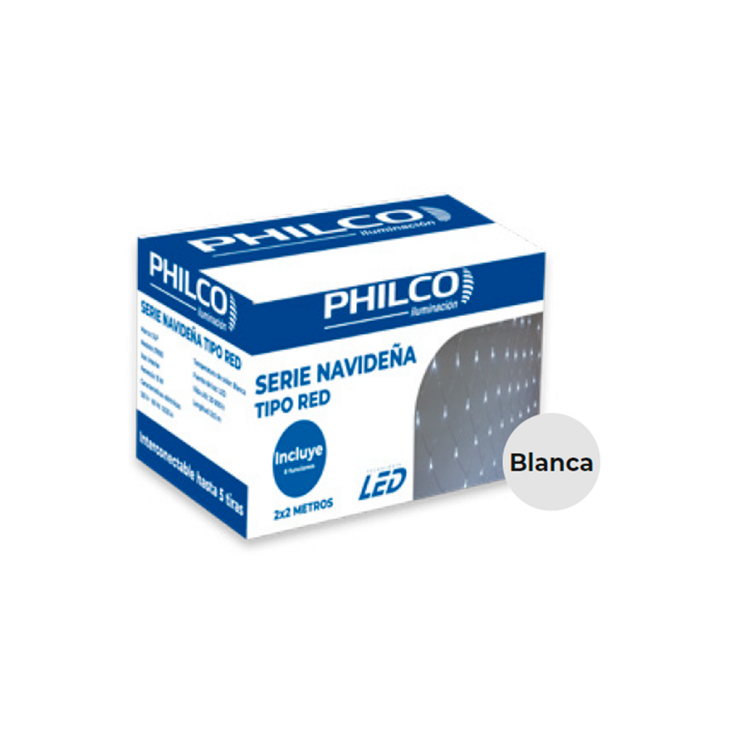 SERIE NAVIDEÑA LED BLANCA TIPO RED 2X2MTS 8 EFECTOS PHILCO 57692