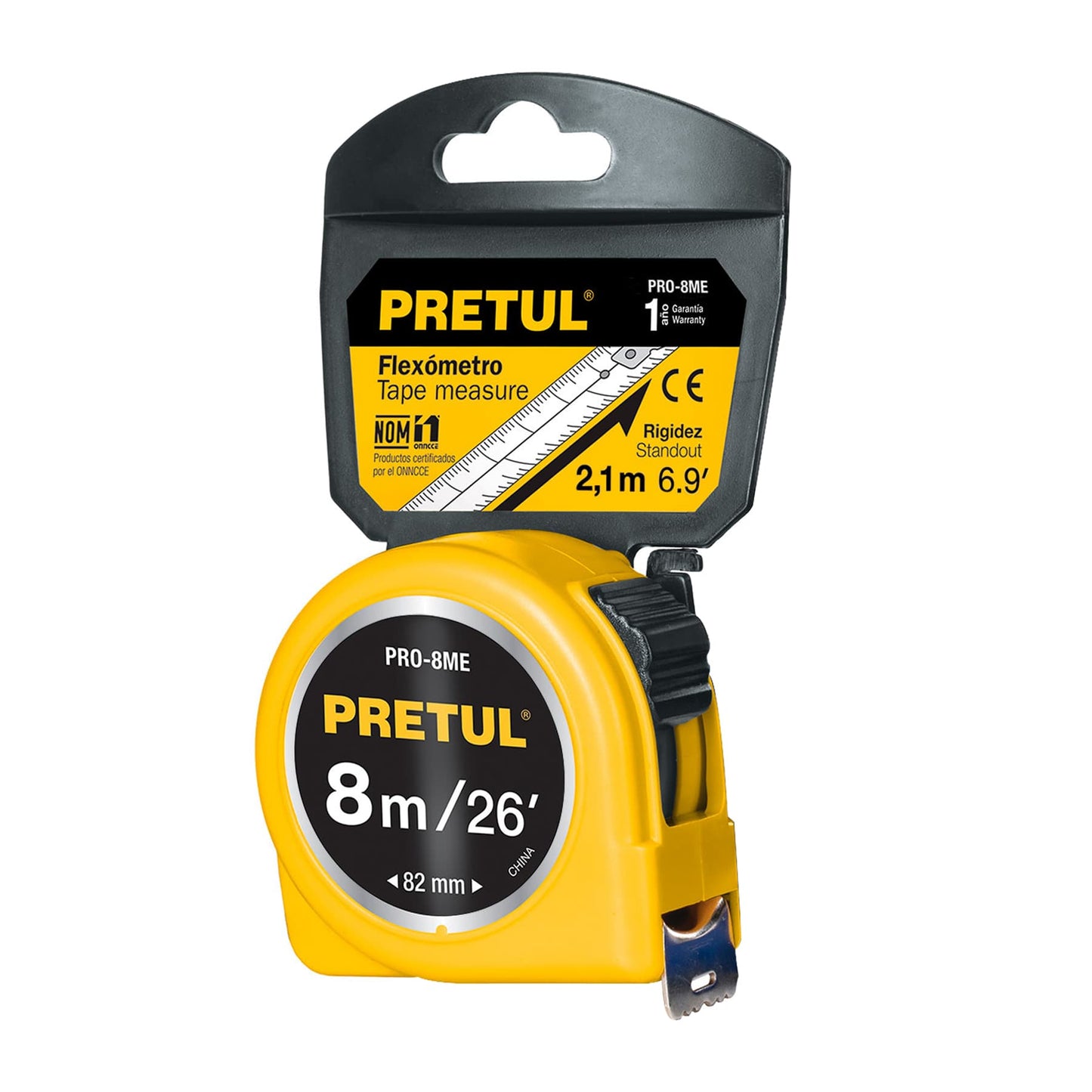CINTA DE MEDIR FLEXÓMETRO 8M PRETUL 21603 PRO-8ME