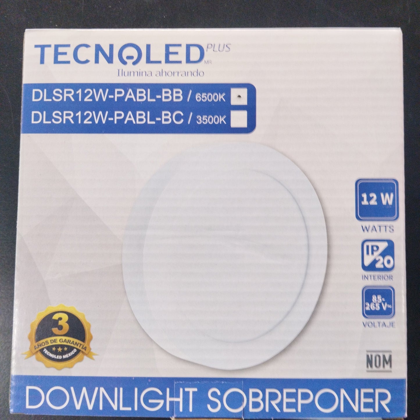 Panel LED Fat sobreponer redondo 12W 85-265V. Luz Fría DLSR12W-PABL-BB 6500k