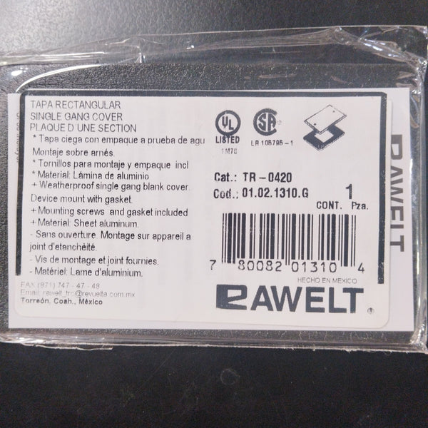 Tapa rectangular ciega con empaque. RAWELT TR-0420