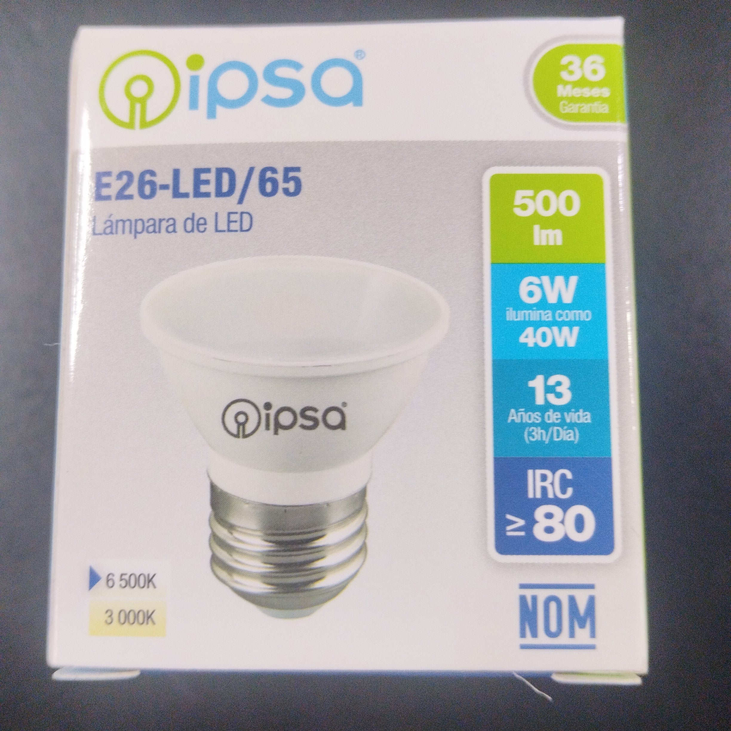 LÁMPARA DE LED TIPO MR E26 6W LUZ DE DIA 6500K IPSA E26LED65