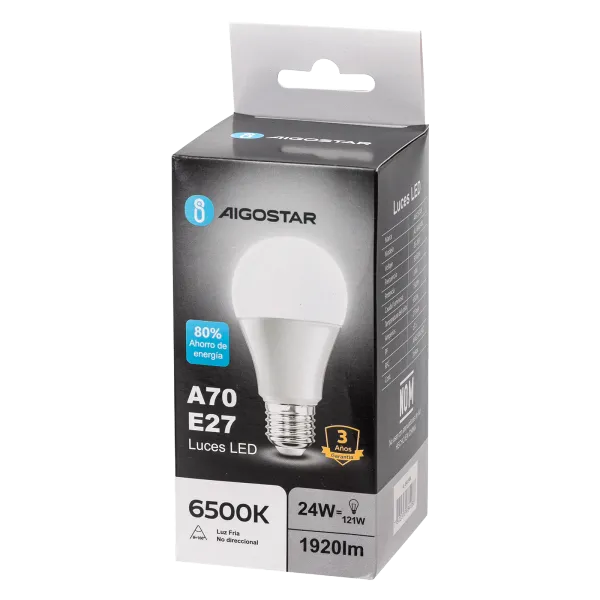FOCO BULBO LED A70 E27 24W 1920LM 65K LUZ FRÍA AIGOSTAR 684088