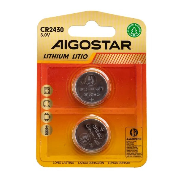 BLISTER 2 PZS PILA DE BOTÓN MONEDA RELOJ 3V CR2430 LITIO AIGOSTAR ZQ003