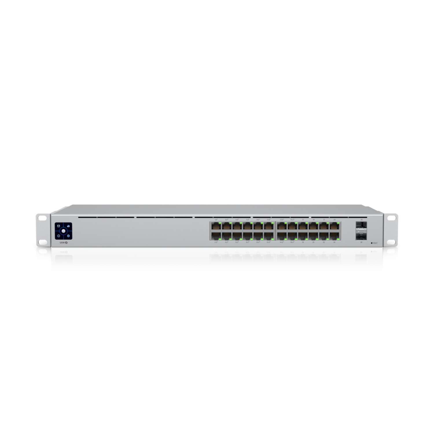 UniFi Switch USW-24, Capa 2 de 24 puertos 10/100/1000 Mbps + 2 puertos 1G SFP, pantalla informativa