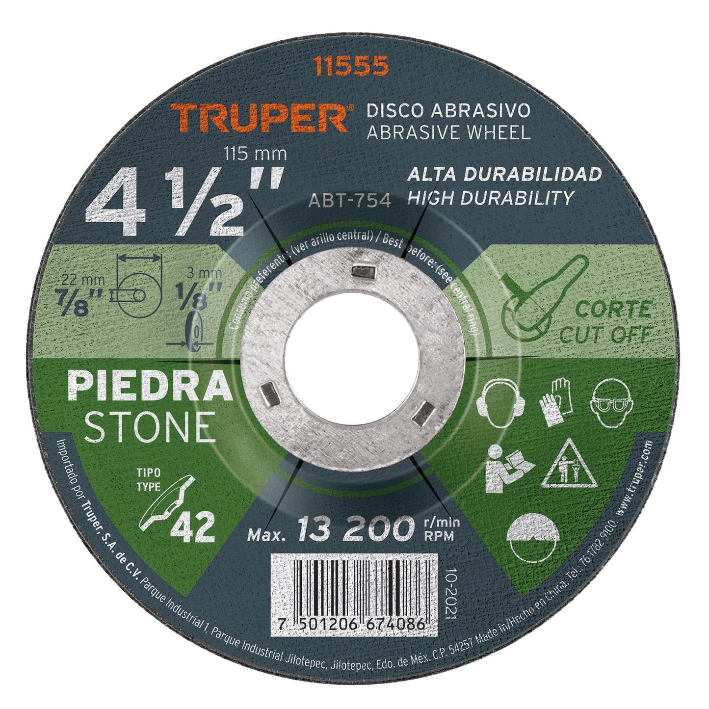 DISCO PARA CORTE DE PIEDRA 4-1/2"x3.2MM TIPO 42 TRUPER 11555 ABT-754