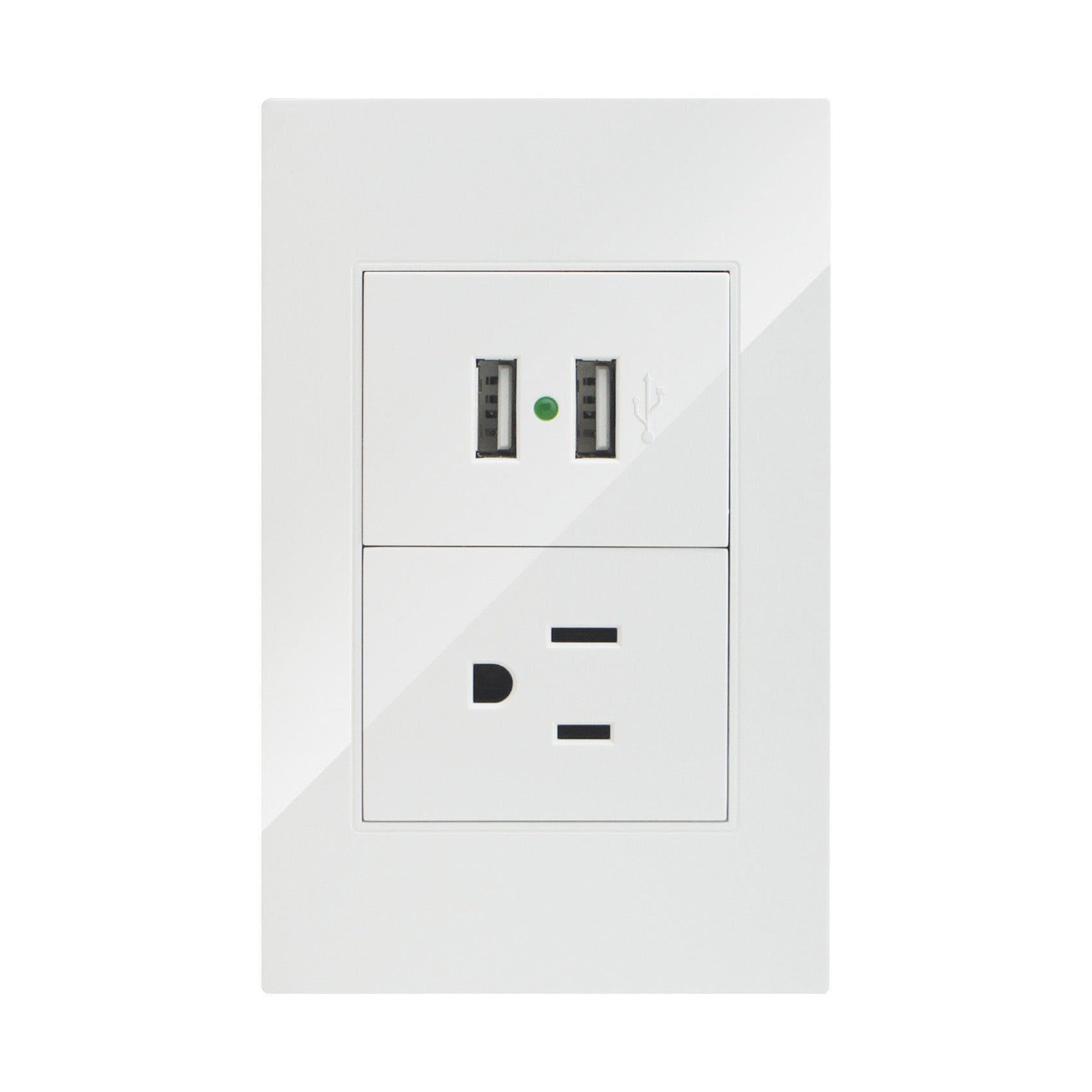 PLACA CON CONTACTO ATERRIZADO Y DOS PUERTOS USB 5V 2.1AMPS COLOR BLANCO MARCA ARTLITE APL-207 ARMADO CON PLACA Y CHASIS