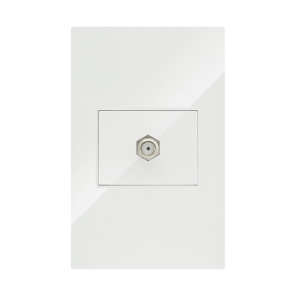 PLACA COAXIAL PARA TELEVISIÓN POR CABLE TOMA PARA TV MARCA ARTLITE COLOR BLANCO CON PLACA Y CHASIS ARMADO