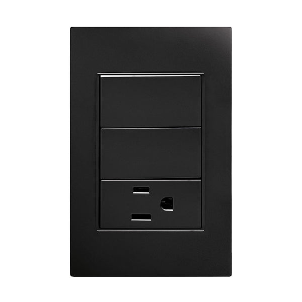 PLACA NEGRA DE CONTACTO Y APAGADOR DE 2 INTERRUPTOR 3 VÍAS APL-306