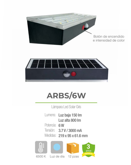 ARBOTANTE SOLAR SENSOR MOVIMIENTO MURO 6W 65K LUZ FRIA GEOPOWER ARBS/6W