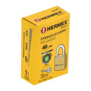 CANDADO DE HIERRO COLOR LATON 40MM GANCHO CORTO HERMEX 23518 CH-40P