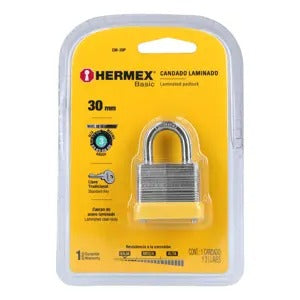 CANDADO LAMINADO 30MM GANCHO CORTO HERMEX 23502 CM-30P