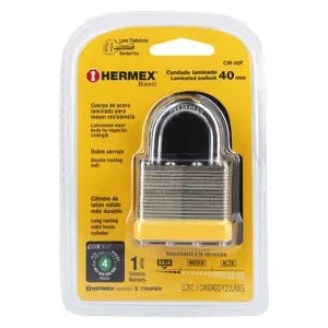 CANDADO LAMINADO 40MM GANCHO CORTO HERMEX 23503 CM-40P