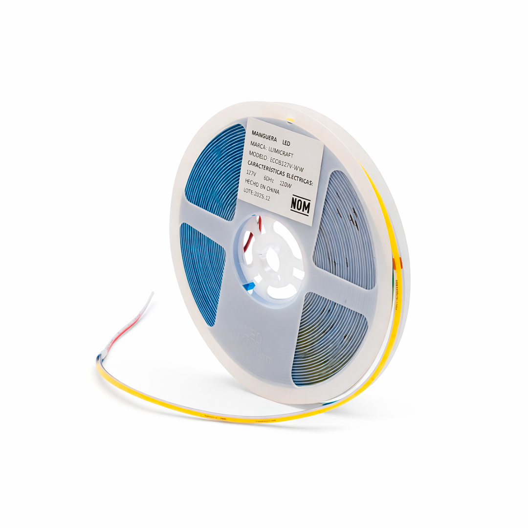 TIRA COB LED CONTINUO EXTERIOR 10MTS 127V 12W X METRO 30K LUZ CÁLIDA LUMICRAFT ECOB127V-WW