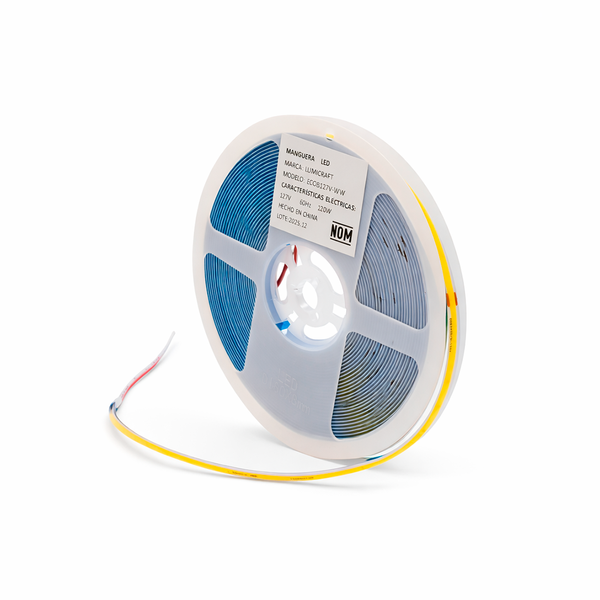TIRA COB LED CONTINUO EXTERIOR 10MTS 127V 12W X METRO 30K LUZ CÁLIDA LUMICRAFT ECOB127V-WW