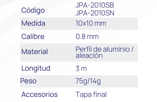 PERFIL ALUMINIO EMPOTRABLE SATINADO MICA OPALINA 2M JACH JPA-2010SB-2M