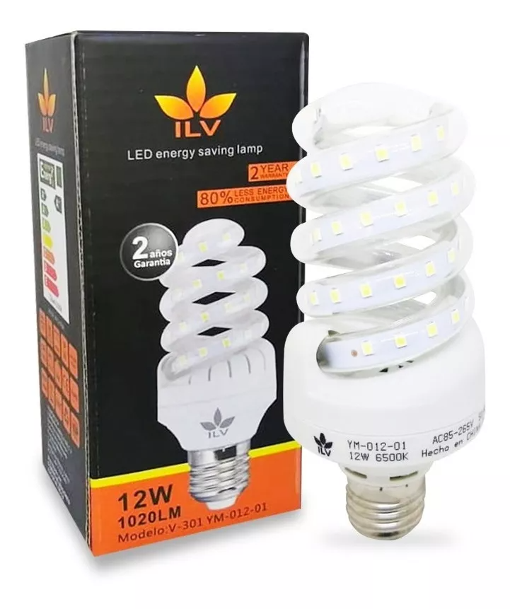 Foco LED Espiral Luz Fría 12W 85-265V 1020LM 65K E26/E27 YM-012-01