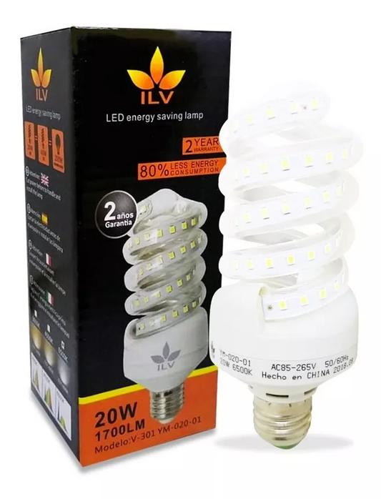 Foco LED Espiral Luz Fría 20W 85-265V 1700LM 65K E26/E27 YM-020-01