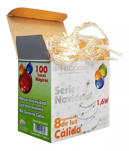 SERIE DE 100 LUCES NAVIDAD LED 5.75MTS BLANCO CALIDO 1.6W 129V 50987