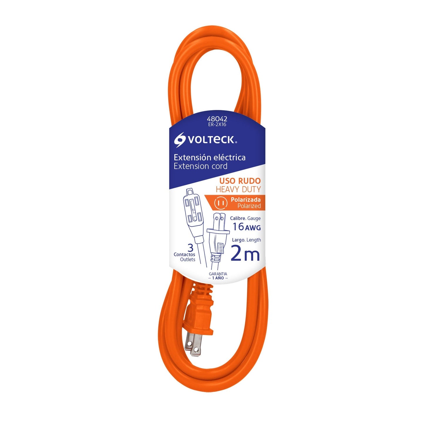 EXTENSIÓN ELÉCTRICA USO RUDO 2M 2X16 AWG VOLTECK 48042 ER-2X16