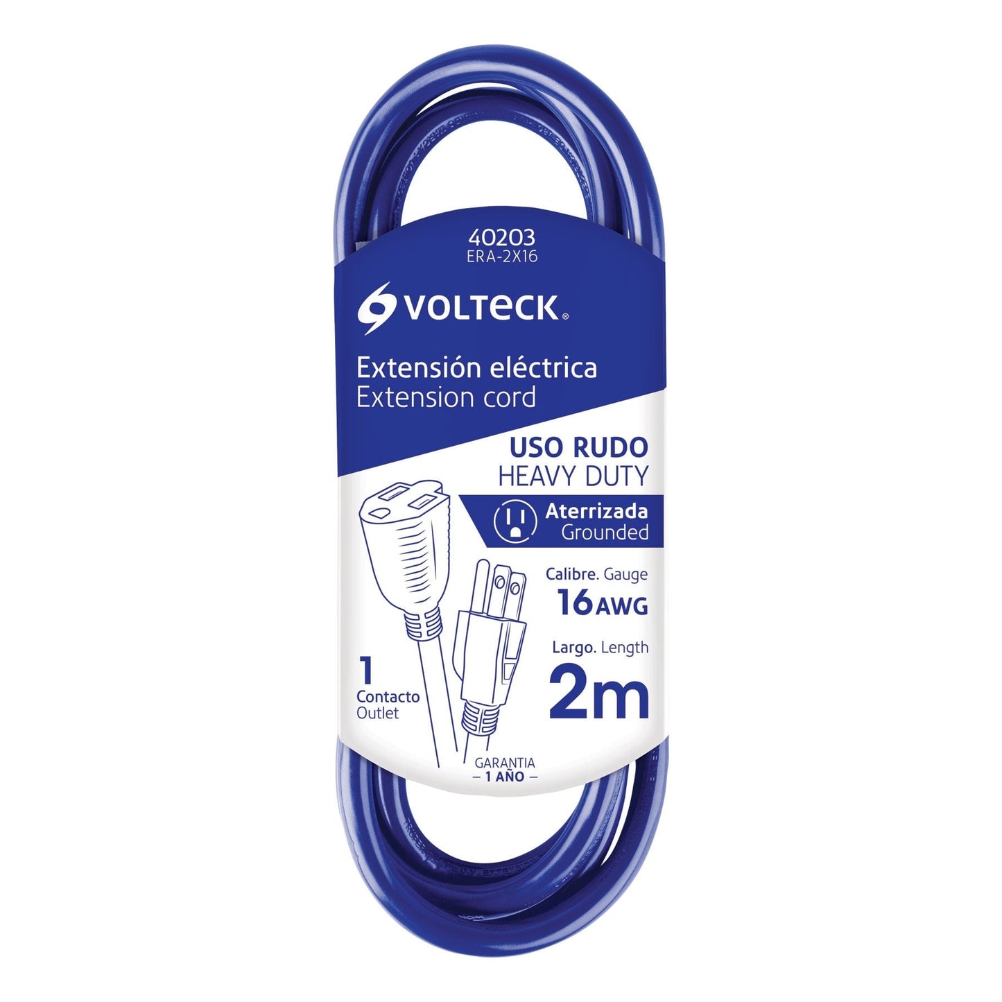 EXTENSIÓN USO RUDO ATERRIZADA 2M 16AWG VOLTECK 40203 ERA-2X16