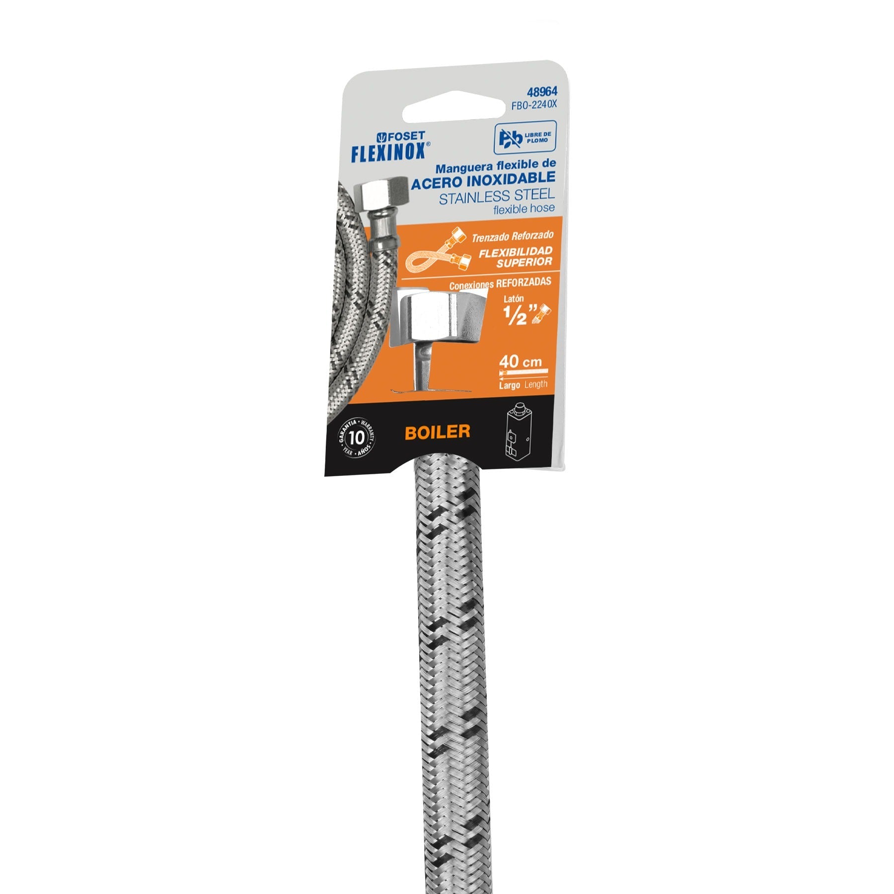 MANGUERA BOILER 40CM 1/2" X 1/2" ACERO INOXIDABLE FOSET 48964 FBO-2240X