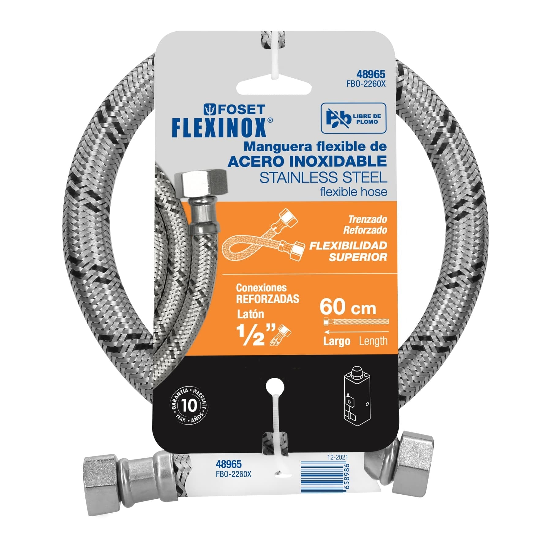 MANGUERA BOILER 60CM 1/2" X 1/2" ACERO INOXIDABLE FOSET 48965 FBO-2260X