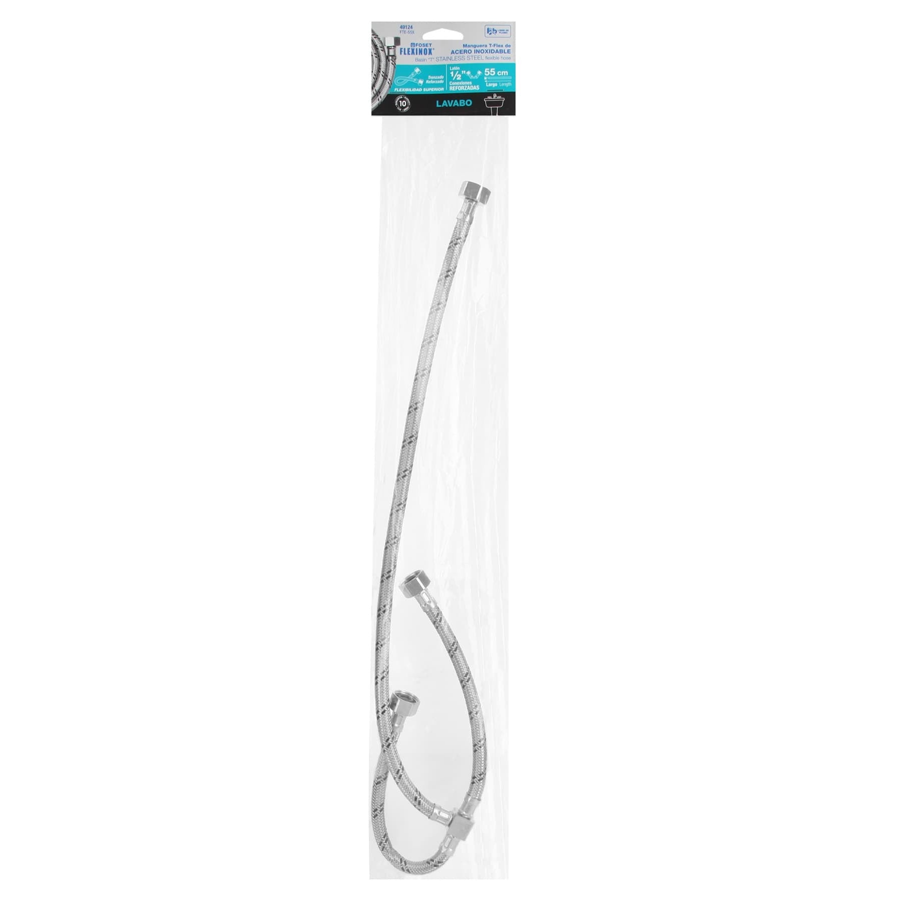 MANGUERA T LAVABO FREGADERO ACERO INOXIDABLE 1/2"x1/2"x1/2" 55CM FOSET 49124 FTE-55X