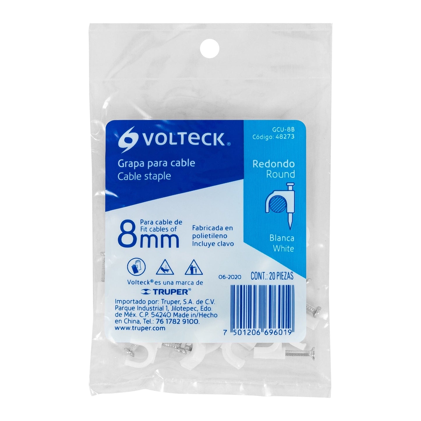 BOLSA 20 GRAPAS PARA CABLE CON PIJA 8MM VOLTECK 48273 GCU-8B