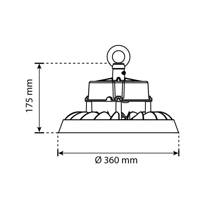 LÁMPARA UFO LED INDUSTRIAL ATENUABLE 200W 42,000LM 55K LUZ FRÍA CON SUPRESOR DE PICOS DE 6KVA BOOMER HB010705 HS RS-210 ATENUABLE 0-10v
