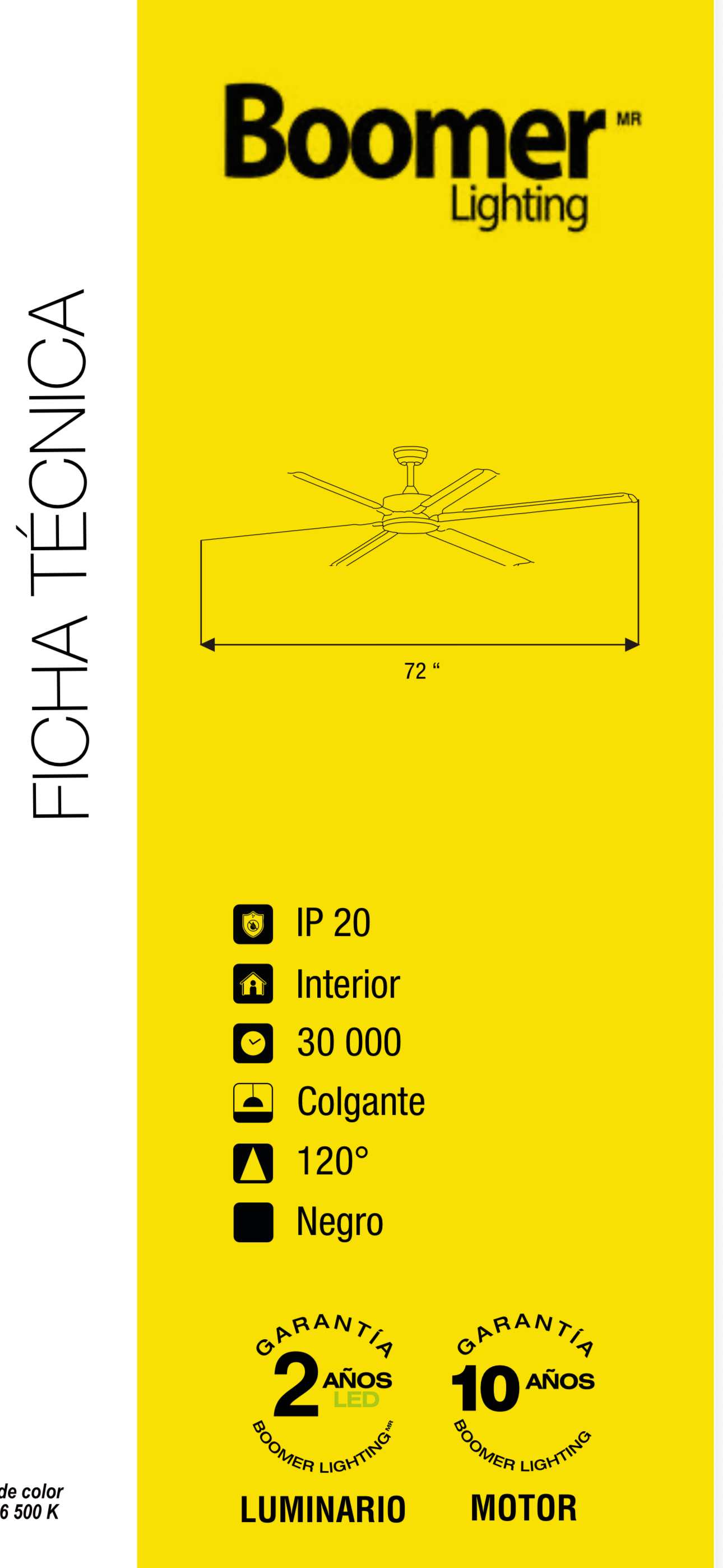 VENTILADOR INDUSTRIAL BLACK 72" NEGRO CON ILUMINACIÓN CCT MULTI TEMPERATURA BOOMER VT181172BL