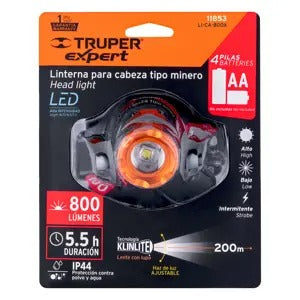 LINTERNA LED DE CABEZA MINERO 800LM TRUPER 11853 LI-CA-800X