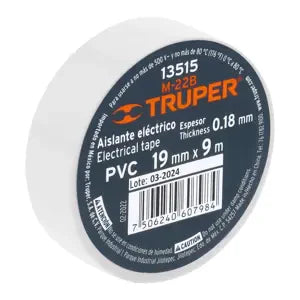 CINTA DE AISLAR DE 9MX19MM BLANCA TRUPER 13515 M-22B