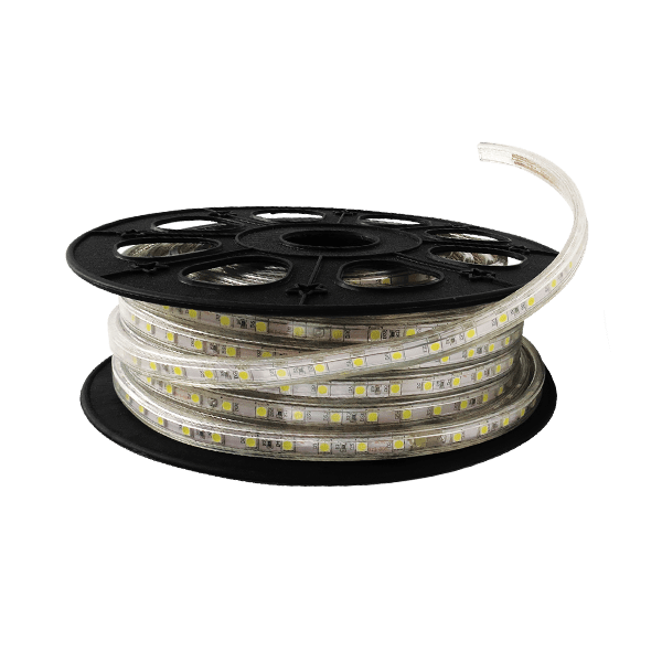 MANGUERA LEDS 25 MTS SMD5050 127V LUZ CALIDA Y 2 CONECTORES 14.4W MTS.