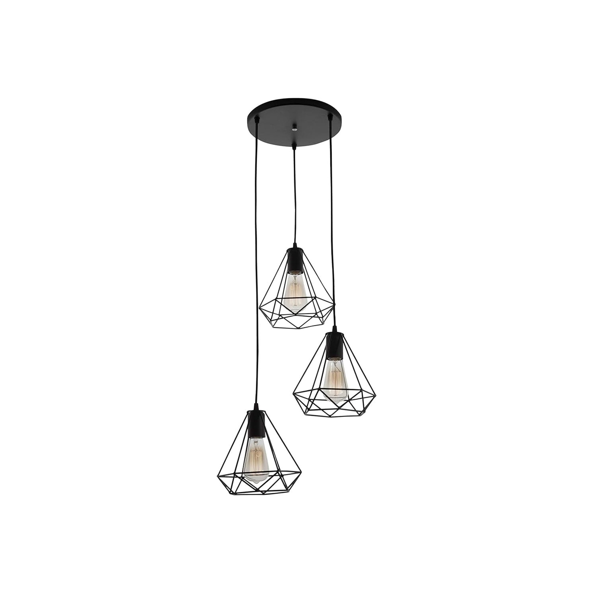 Candil Colgante Acero Negro Mate Base 20W 127V 3xE26 Tipo Triple Diamante