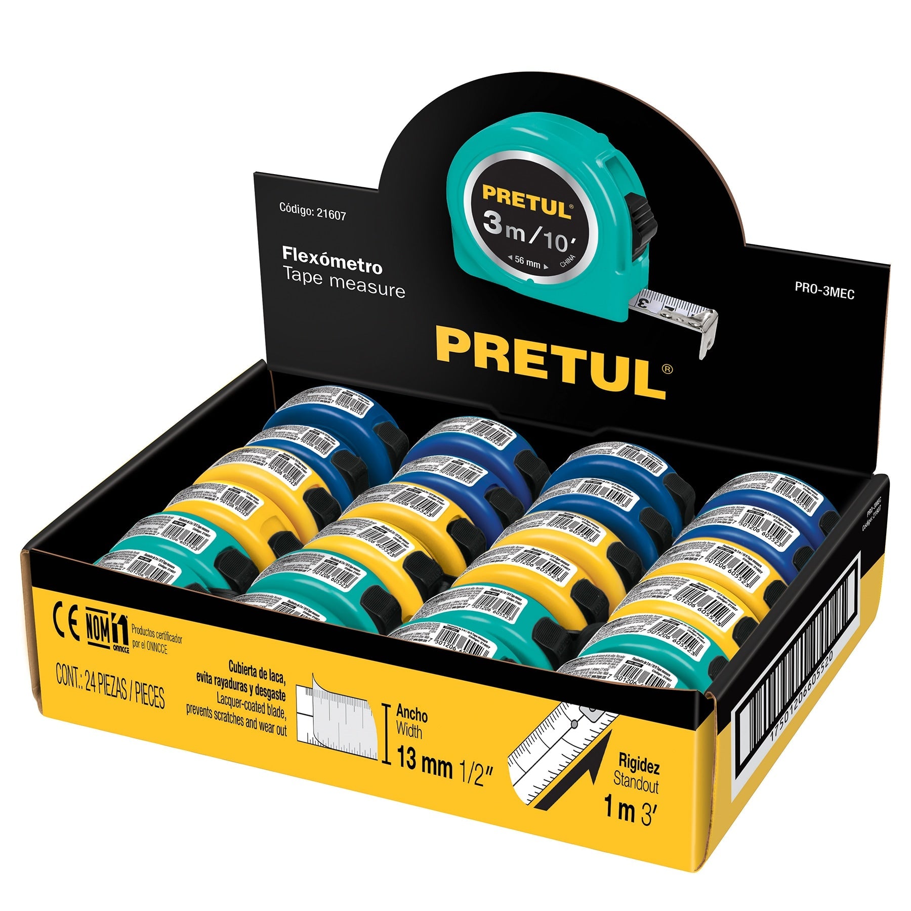 FLEXOMETRO 3 MTS CINTA 13MM PRETUL PRO-3MEC