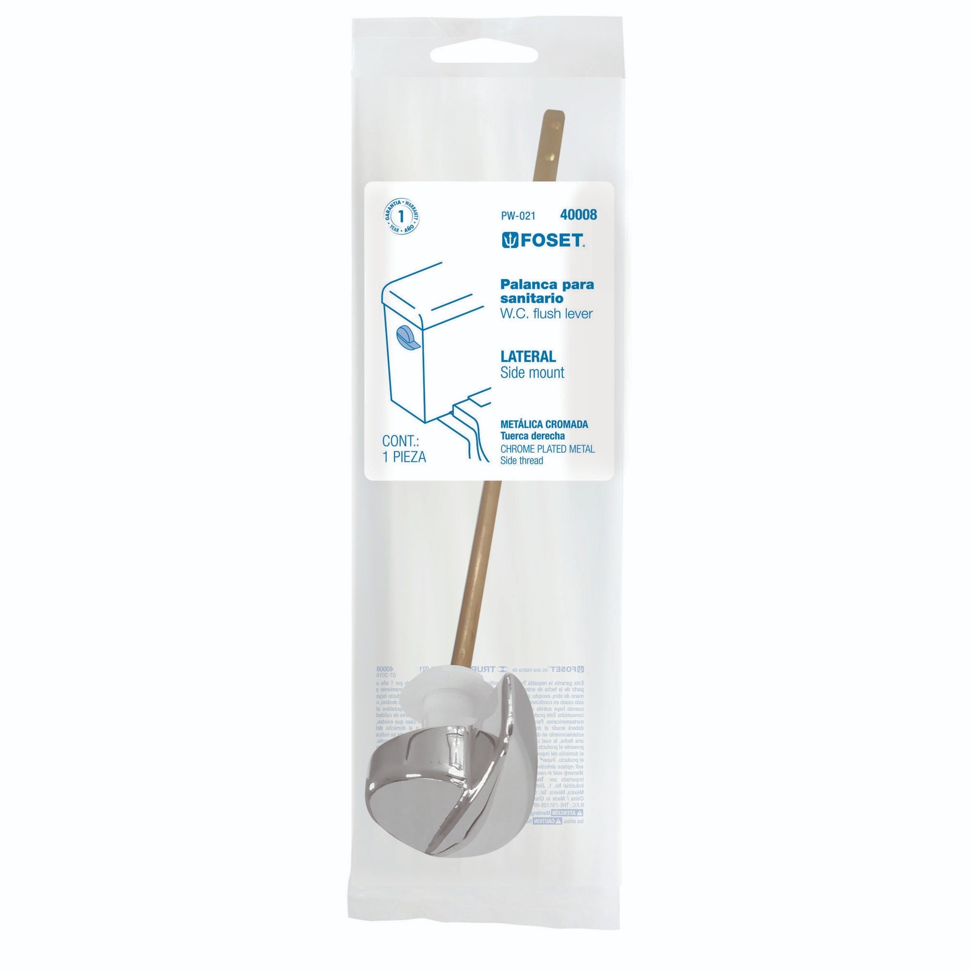 PALANCA LATERAL WC TAZA DEL BAÑO CROMADA FOSET 40008 PW-021