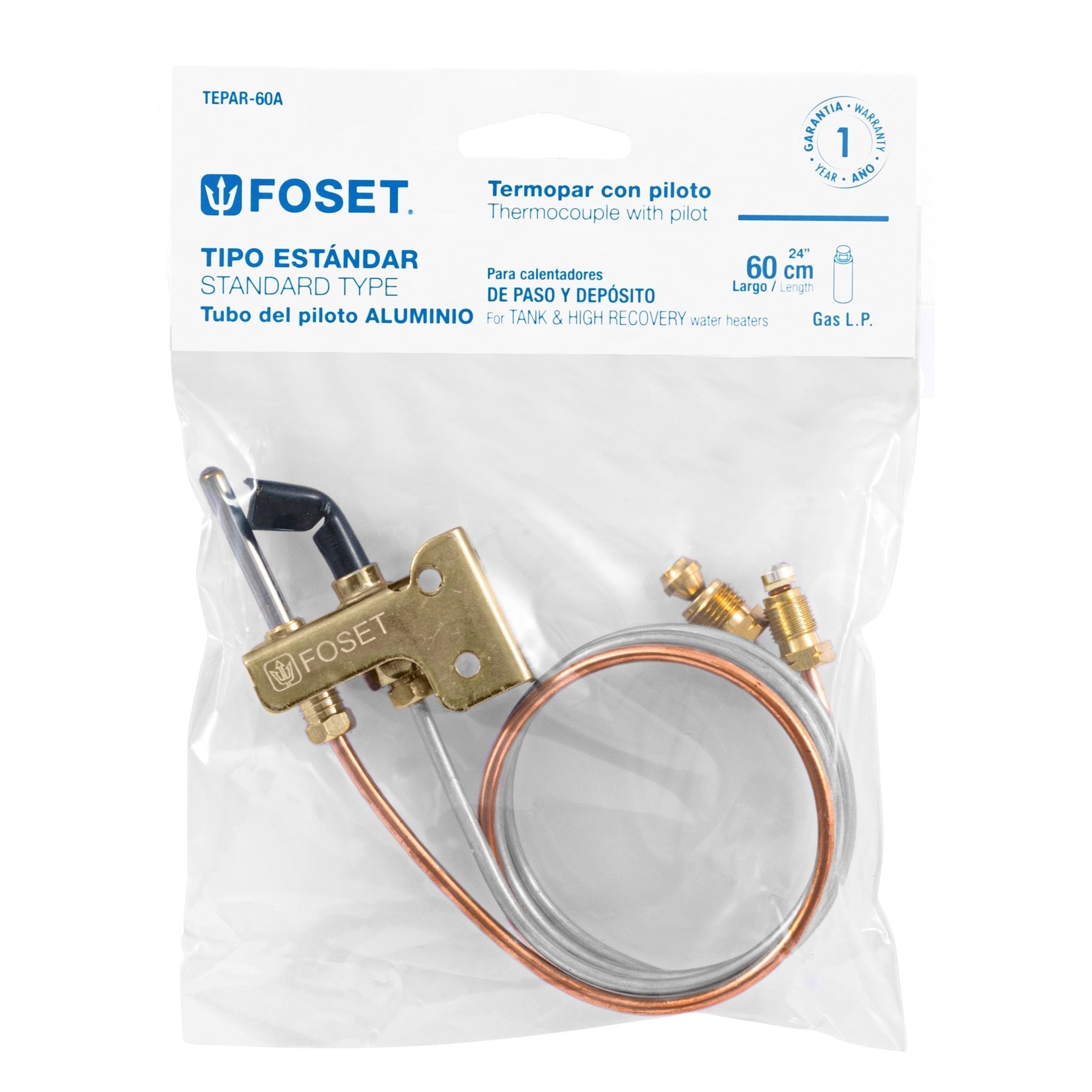 TERMOPAR CON PILOTO TUBO DE ALUMINIO 60CM FOSET 46146 TEPAR-60A