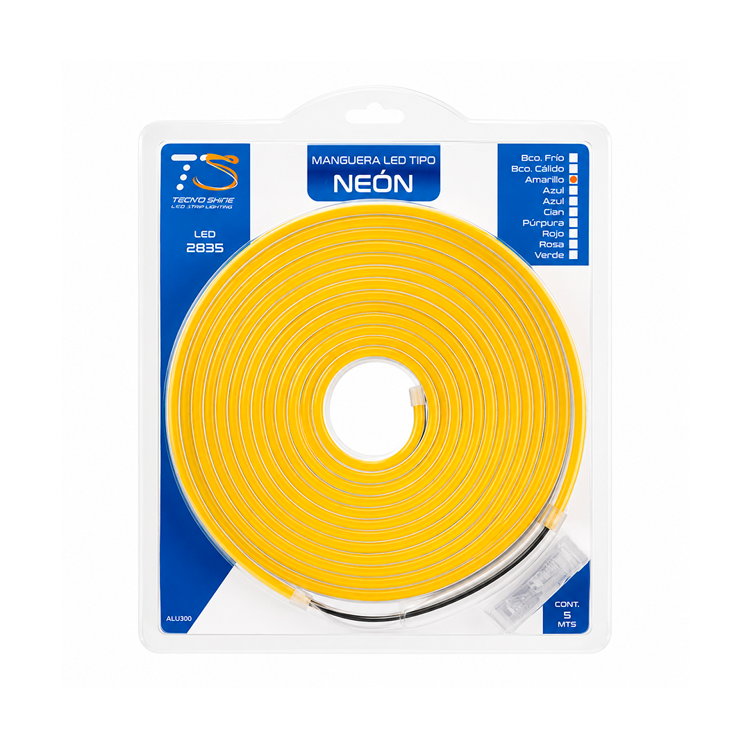 MANGUERA LED NEON 5MTS 12V AMARILLO TECHNO SHINE