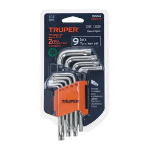 JUEGO 9 LLAVES TORX CON ORGANIZADOR ABATIBLE TRUPER  15554 TORX-9