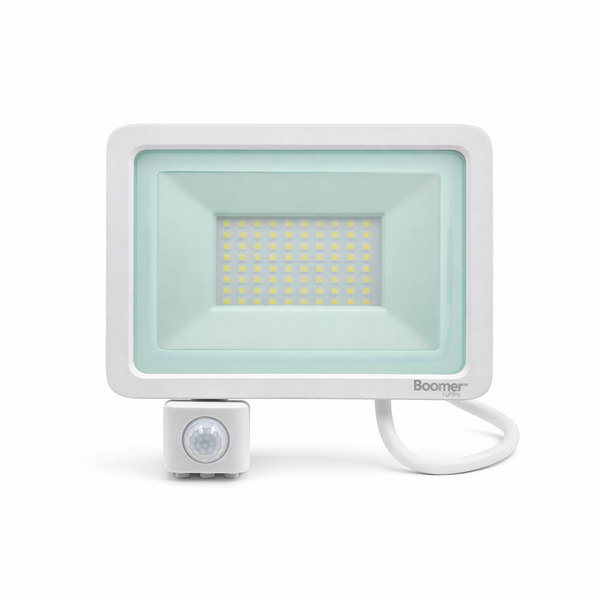 REFLECTOR LED CON SENSOR DE MOVIMIENTO BLANCO 50W 65K LUZ FRÍA BOOMER BLFS-2001-05065