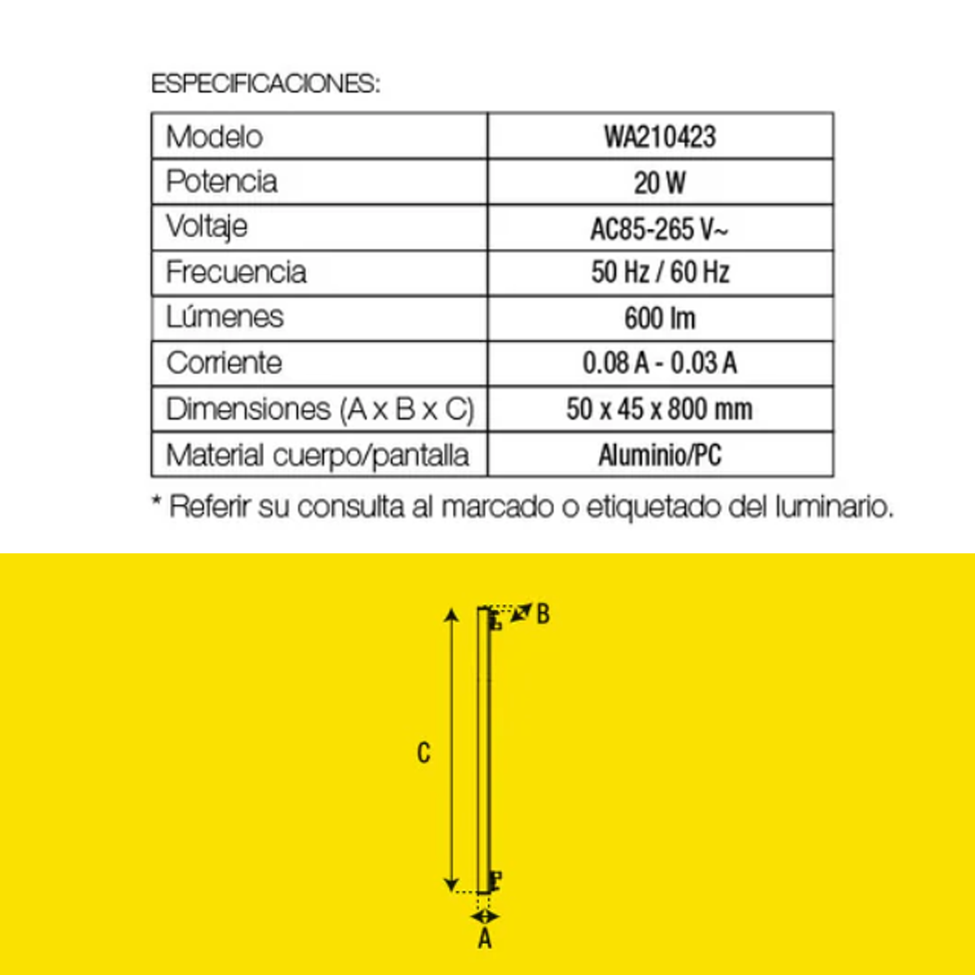 LÁMPARA DE MURO LINEAL ARBOTANTE  BARRA RECTANGULAR 20W 30K LUZ CÁLIDA BOOMER WA210423