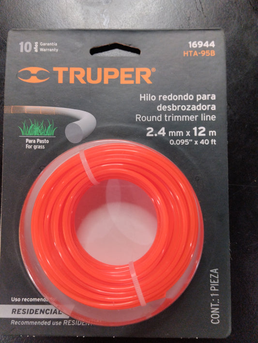 Hilo redondo para desbrozadora 2.4 mm x 12 mts. Color naranja 16944 HTA-95B