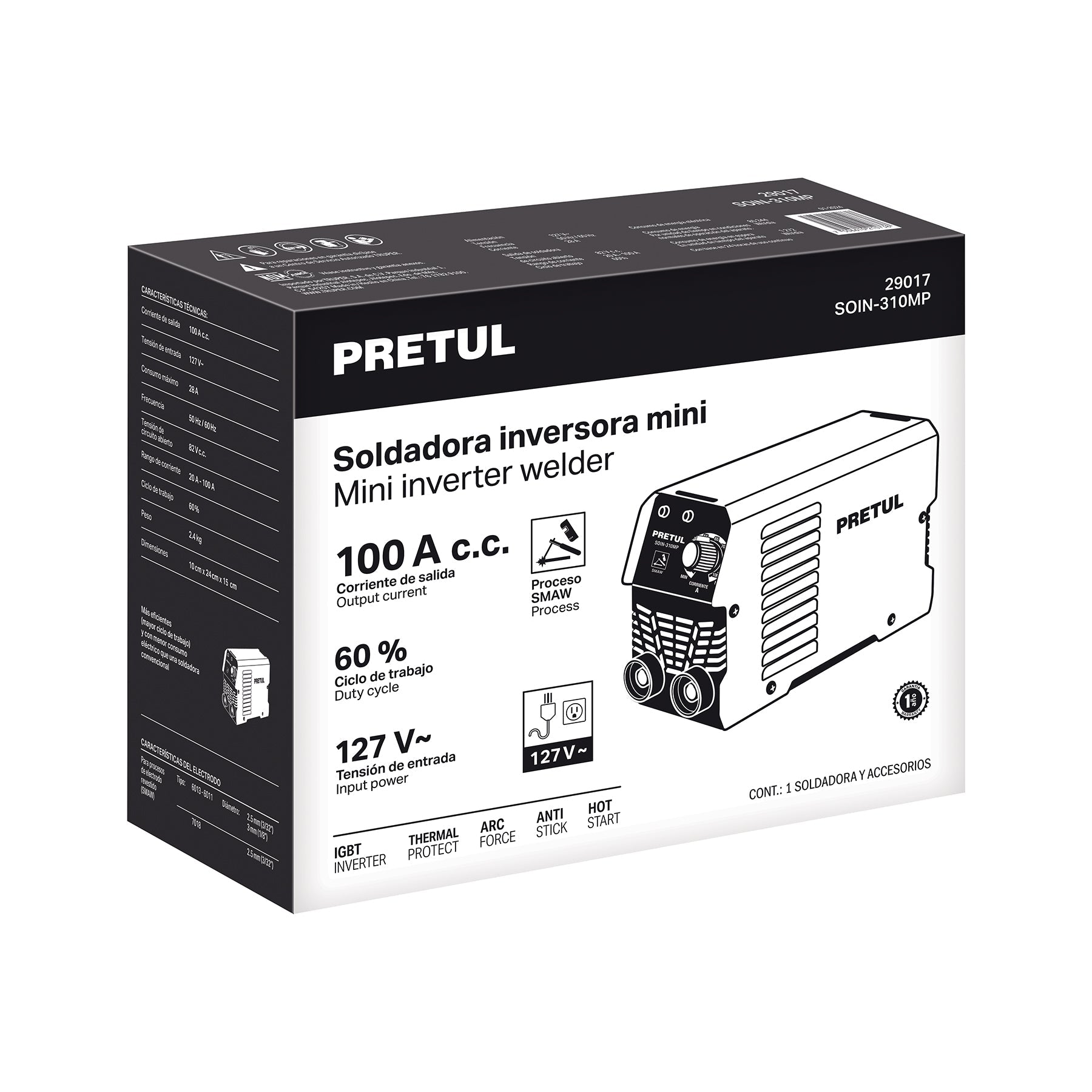 MINI SOLDADORA INVERSA 100A  127V PRETUL 29017 SOIN-310MP